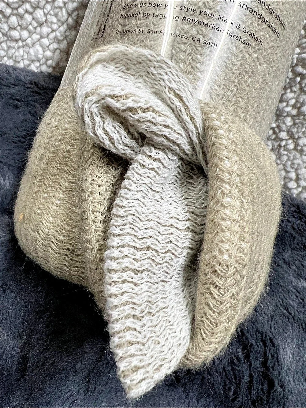 Mark & Graham Italian Herringbone Woven Throw Blanket Beige NWT